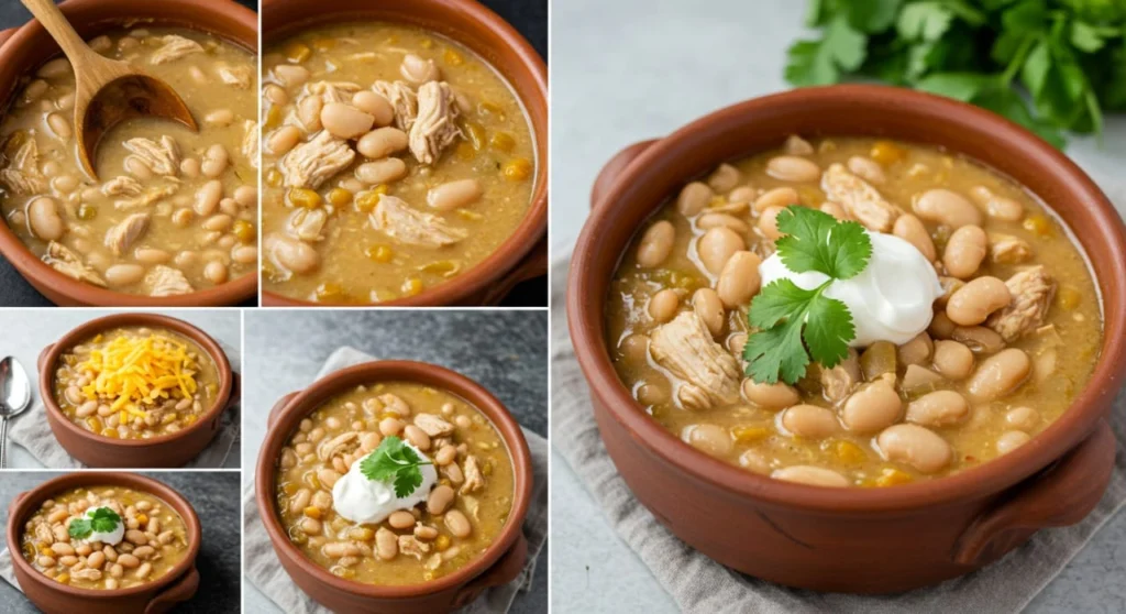 White Chicken Chili recipe - a hearty and healthy dish with shredded chicken, white beans, and creamy broth.