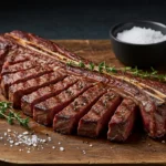 Perfectly seared blade steak served with vegetables and herbs