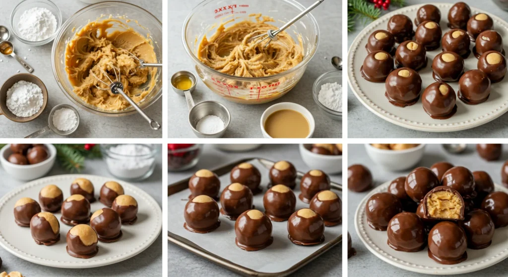 Delicious homemade buckeyes chocolate peanut butter balls served on a plate