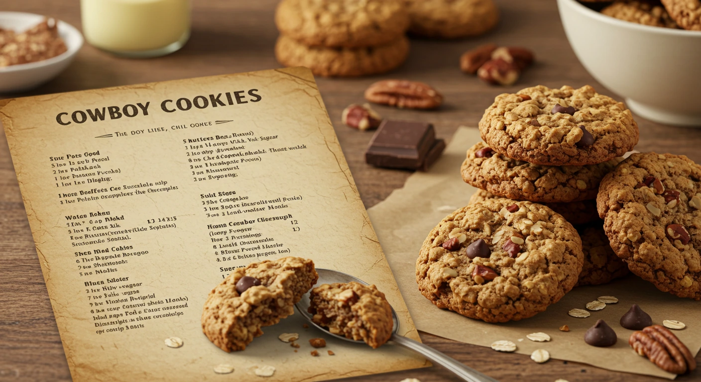 Homemade cowboy cookies recipe on a baking tray