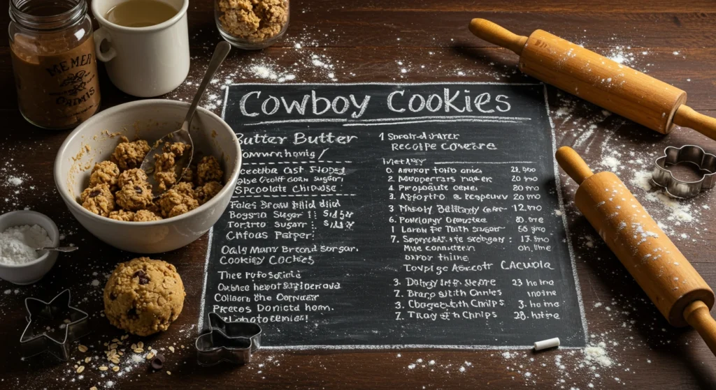 Homemade cowboy cookies recipe on a baking tray