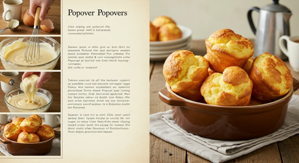 Freshly baked golden-brown popovers with a crisp exterior and soft, airy interior on a baking rack